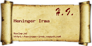 Heninger Irma névjegykártya